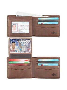 Wallet for Men-Genuine Leather RFID Blocking Bifold Wallet With 2 ID Window